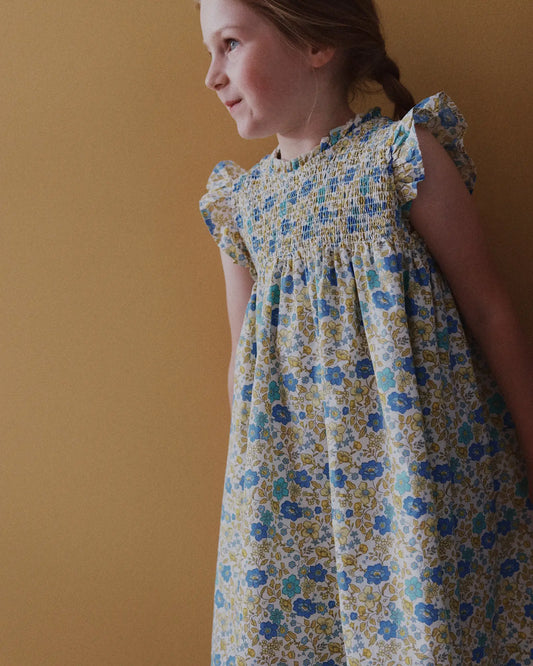 100% Organic Cotton Poplin Smocked Flutter Sleeve Dress - US 2651