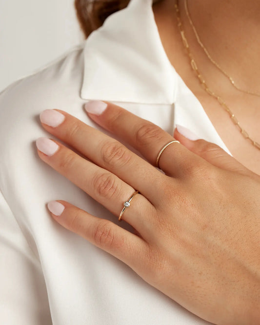 14K Gold Solo Diamond Bezel Ring - US 9591