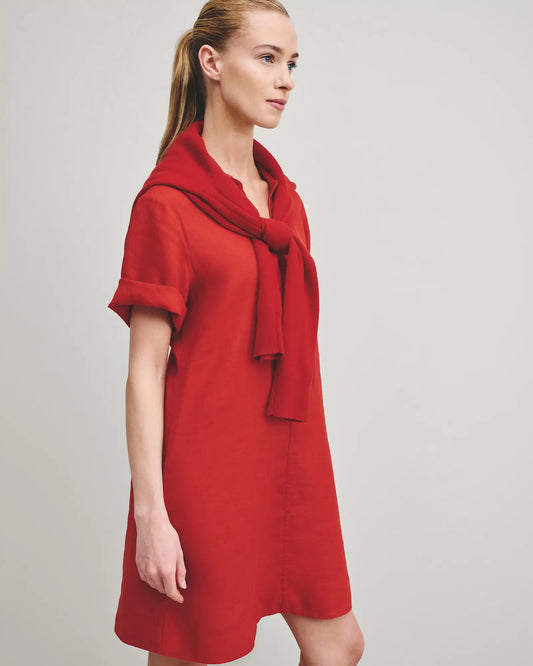100% European Linen Popover Mini Dress - US 2713