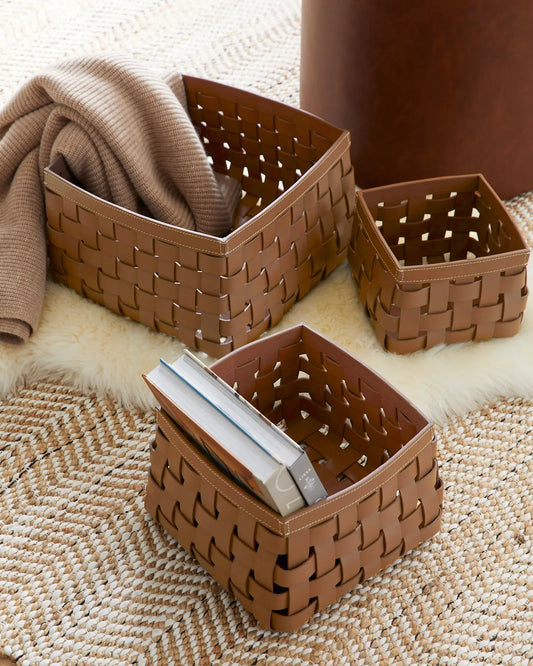 Recycled Woven Leather Baskets (set of 3) - US 3128