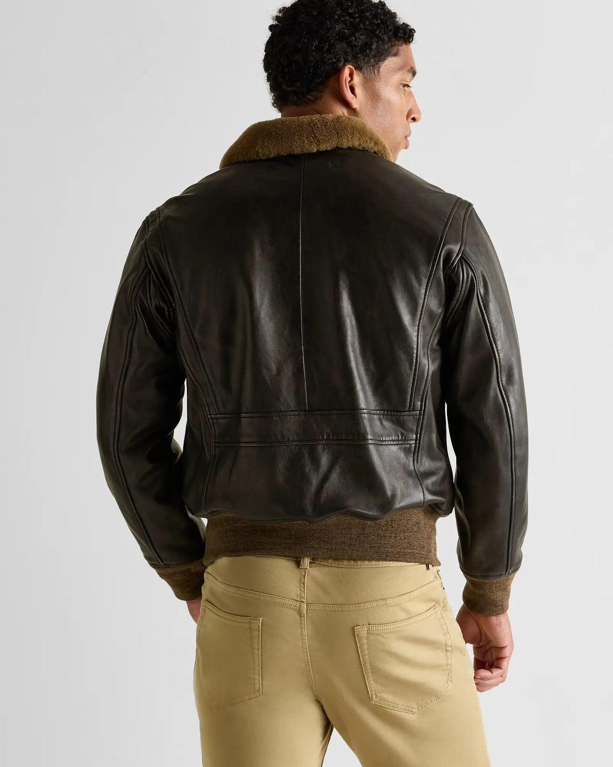 Shearling Collar Leather Flight Jacket - US 1760
