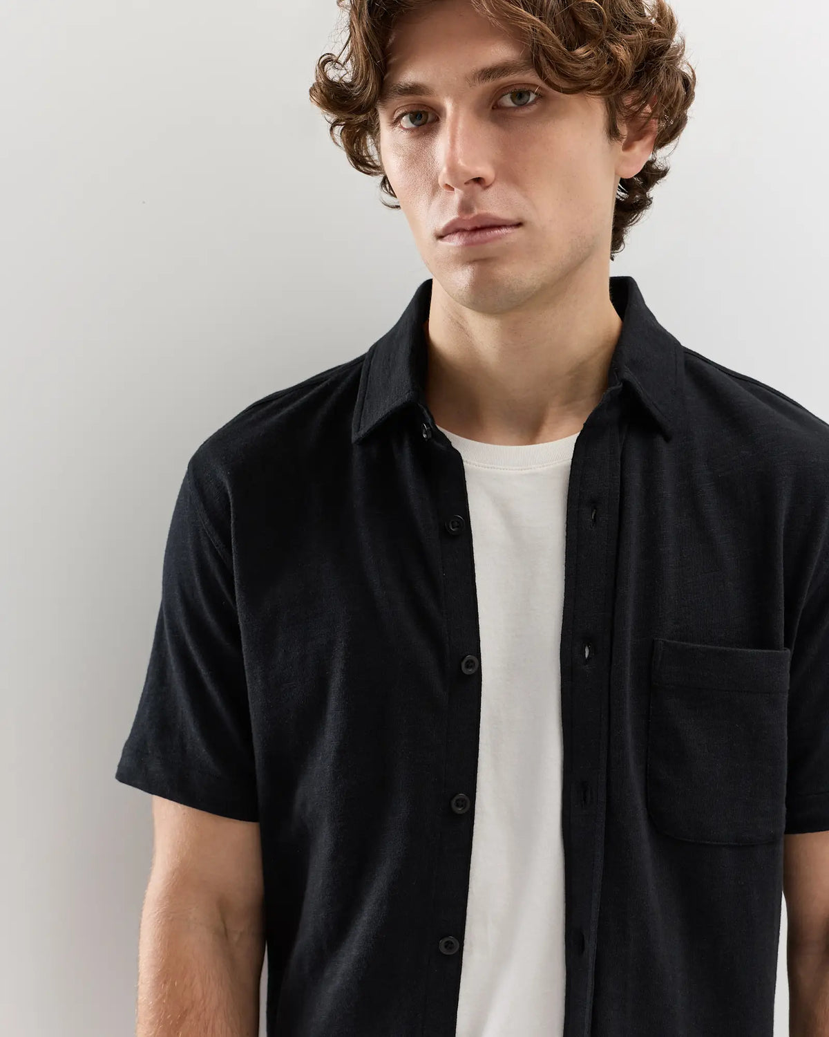 100% Organic Cotton Slub Short Sleeve Button Up Shirt - US 1188