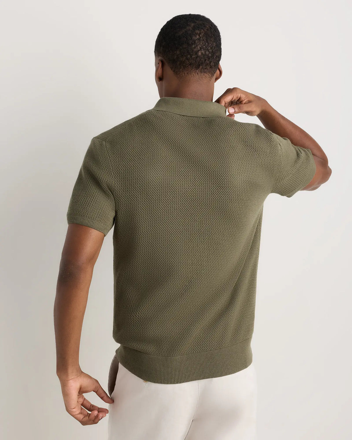 100% Organic Cotton Mesh-Stitch Button-Up Sweater Polo - US 6240