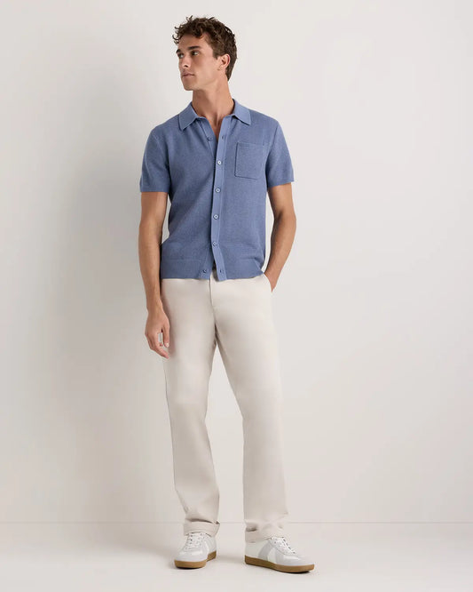100% Organic Cotton Mesh-Stitch Button-Up Sweater Polo - US 8219