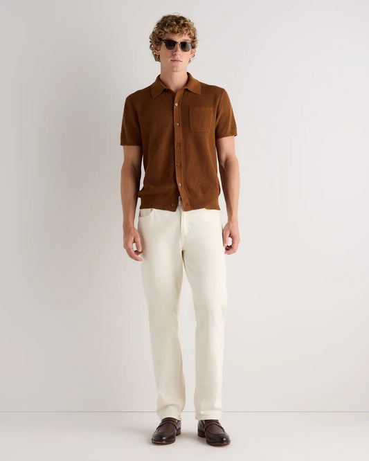 100% Organic Cotton Mesh-Stitch Button-Up Sweater Polo - US 9019