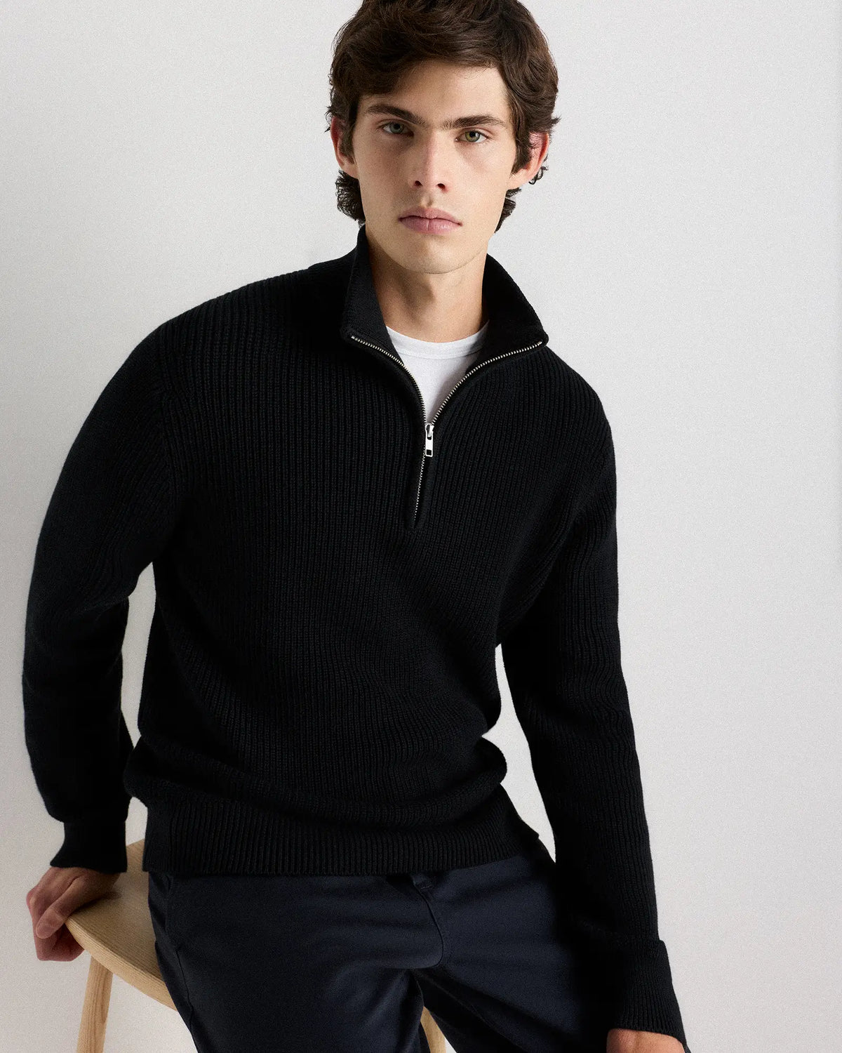 100% Organic Cotton Ribbed Quarter-Zip Sweater - US 4539