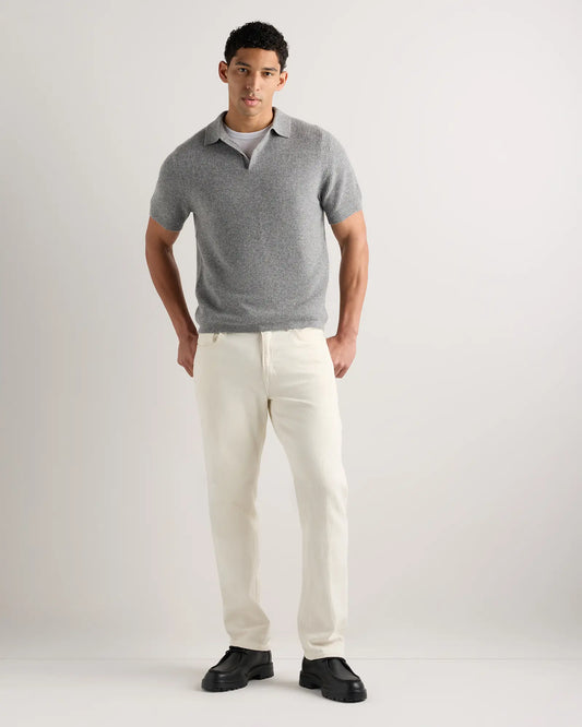 Mongolian Cashmere Waffle Short Sleeve Polo Sweater - US 8791