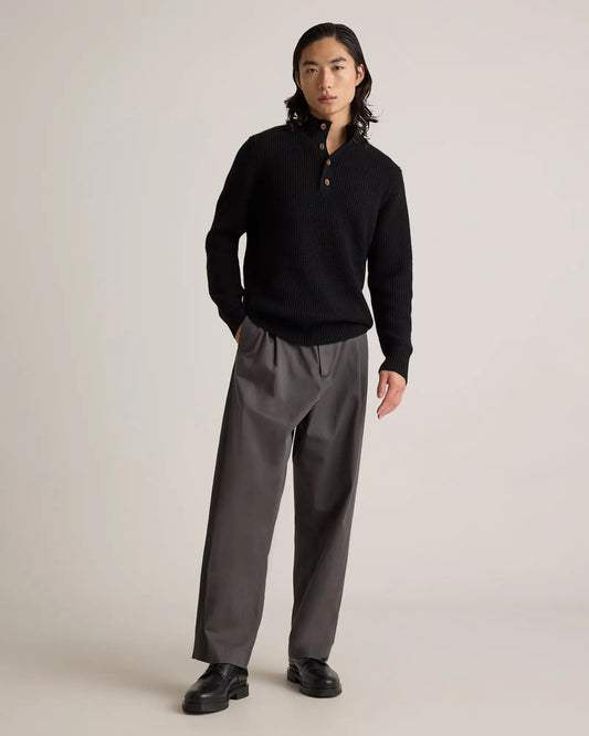Mongolian Cashmere Waffle Quarter Button Sweater - US 9655