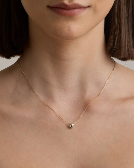 14K Gold Lab Grown Diamond Bezel Necklace - US 8668