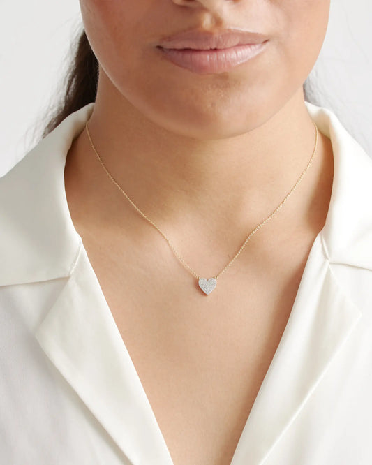 14K Gold Pave Diamond Heart Necklace - US 7506