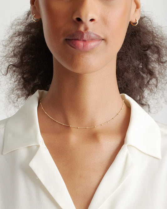 14k Gold Station Bead Choker - US 4946