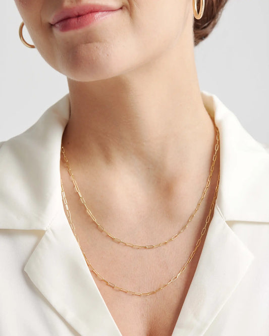 14k Gold Long Chain Link Necklace - US 0870