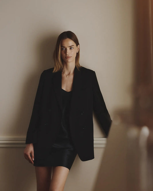 Stretch Crepe Relaxed Double-Breasted Blazer - US 5077