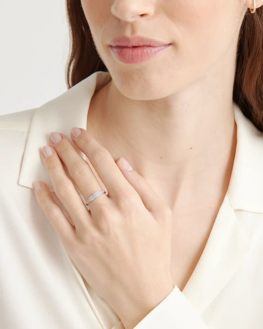 14k Gold Pave Slim Signet Ring - US 1306