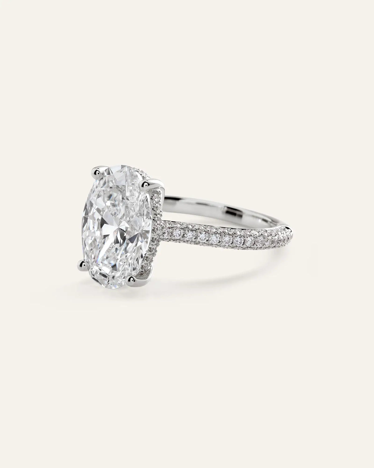 Lab Grown Diamond Oval Pave Cathedral Engagement Ring - 5ct - US 9517