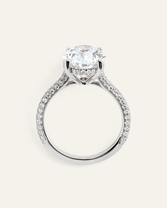 Lab Grown Diamond Oval Pave Cathedral Engagement Ring - 5ct - US 1471