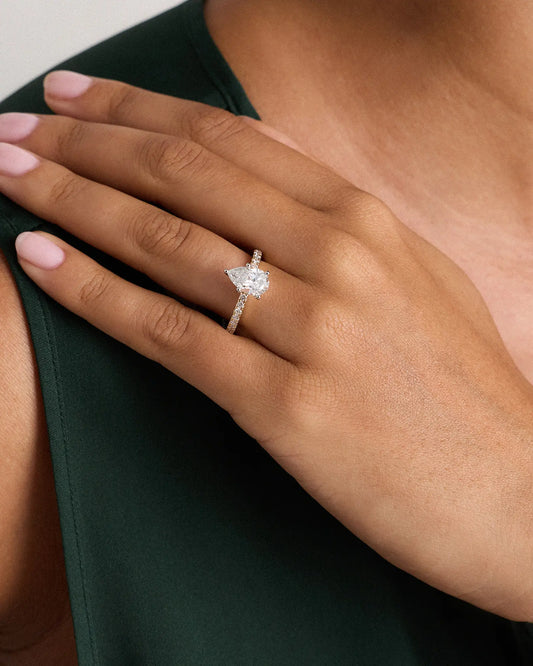 Lab Grown Diamond Pear Petite Pave Engagement Ring - 1.5ct - US 0025