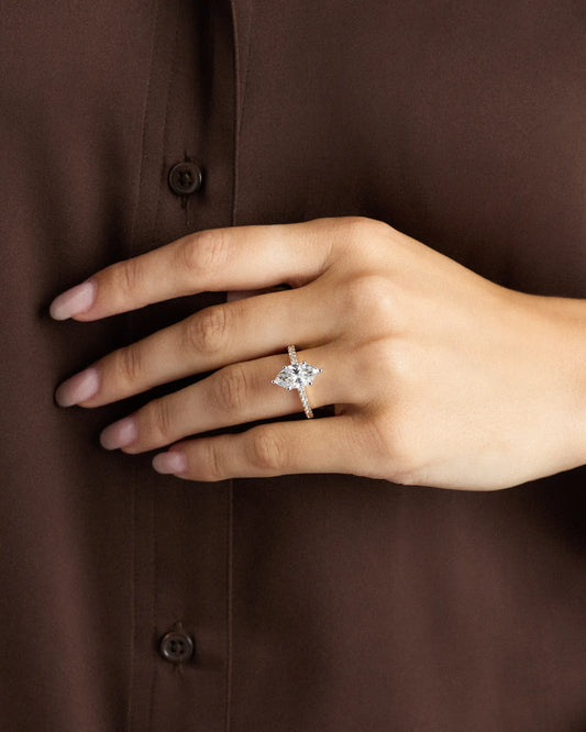 Lab Grown Diamond Marquise Petite Pave Engagement Ring - 2ct - US 4584