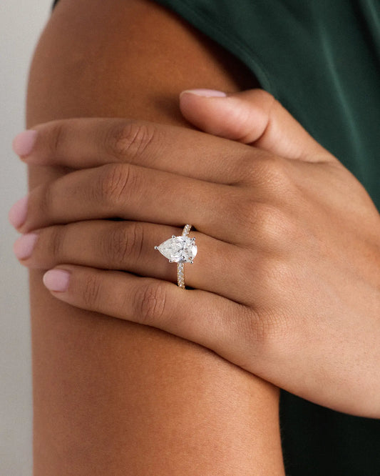Lab Grown Diamond Pear Petite Pave Engagement Ring - 3ct - US 0528