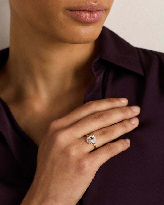 14K Gold Lab Grown Diamond and Morganite Halo Ring - US 5750