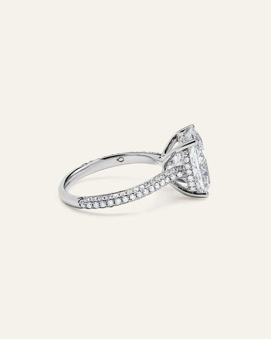 Lab Grown Diamond Elongated Cushion Pave Cathedral Engagement Ring - 5ct - US 7803