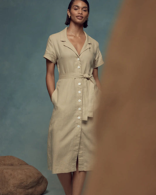 100% European Linen Button Front Dress - US 4328