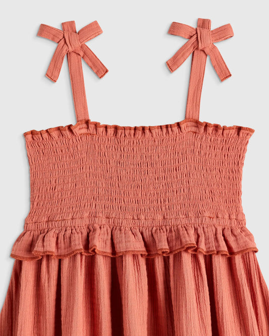 Girls Sleeveless Smocked Organic Cotton Gauze Dress - US 5974