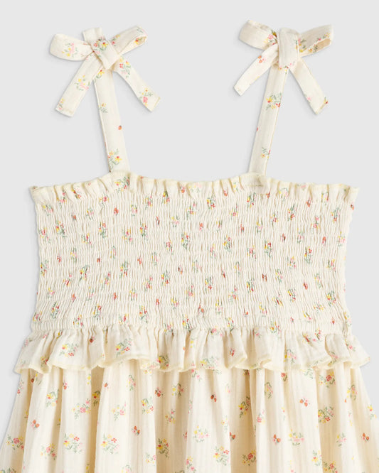 Girls Sleeveless Smocked Organic Cotton Gauze Dress - US 0794