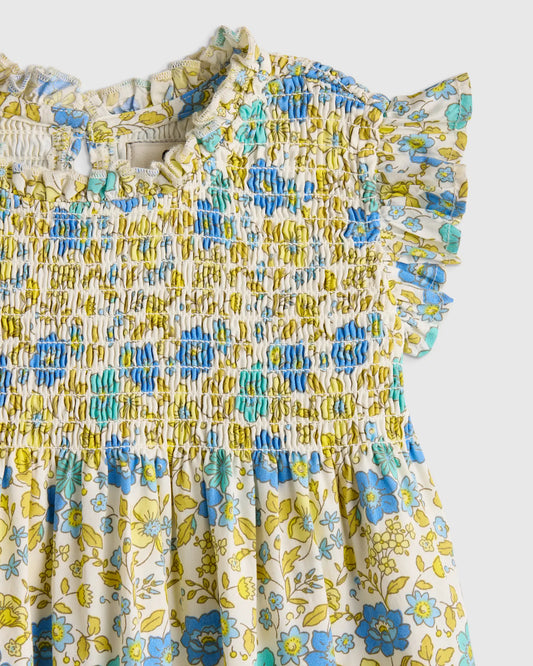 100% Organic Cotton Poplin Smocked Flutter Sleeve Dress - US 6560