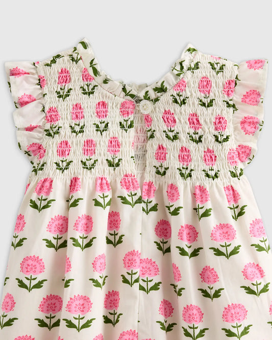 100% Organic Cotton Poplin Smocked Flutter Sleeve Dress - US 3065