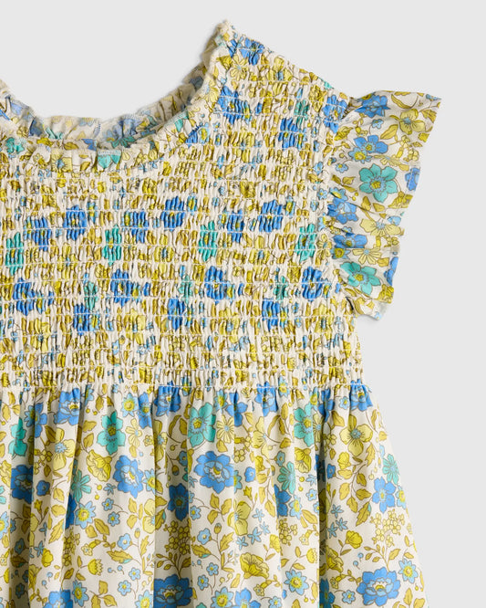 100% Organic Cotton Poplin Smocked Flutter Sleeve Dress - US 4539