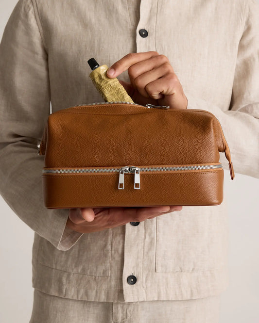 Italian Leather Dual Compartment Toiletry Bag - US 0857