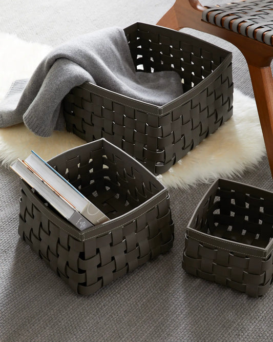 Recycled Woven Leather Baskets (set of 3) - US 2695