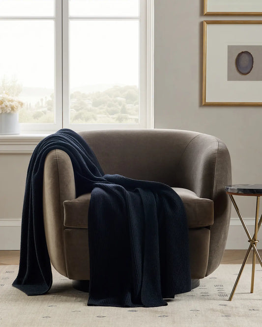 Ribbed Knit Cashmere Throw - US 0667