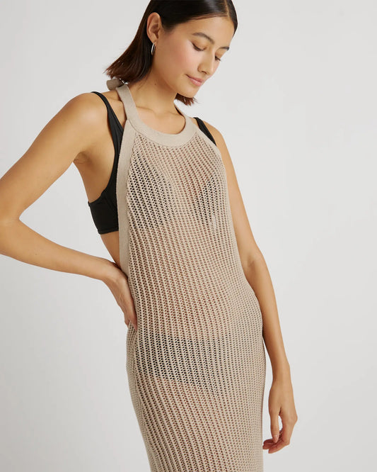 100% Organic Cotton Open-Knit Cover-Up Maxi Dress - US 6991