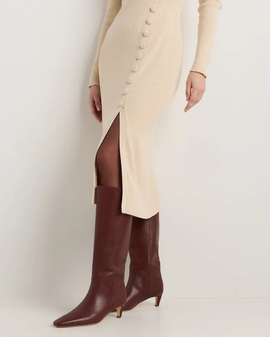 Italian Leather Tall Kitten Heel Boots - US 8155
