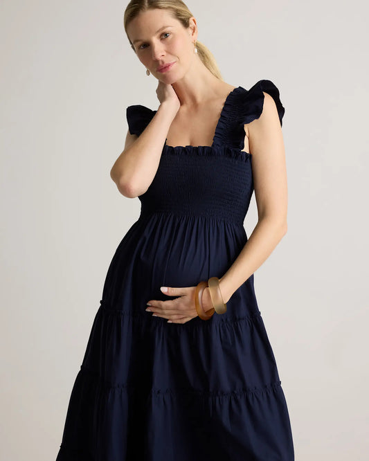 100% Organic Cotton Poplin Maternity Smocked Midi Dress - US 4247