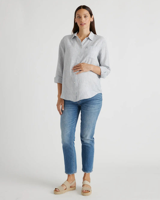 100% European Linen Maternity Long Sleeve Shirt - US 6918