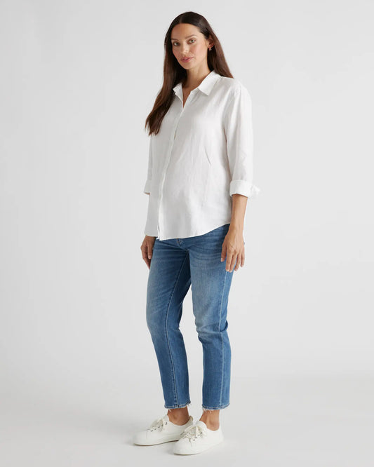 100% European Linen Maternity Long Sleeve Shirt - US 6966