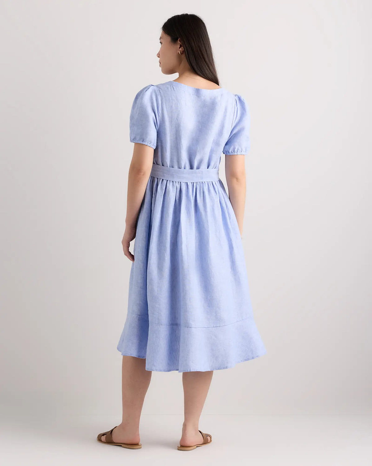 100% European Linen Maternity Short Sleeve Midi Dress - US 1881