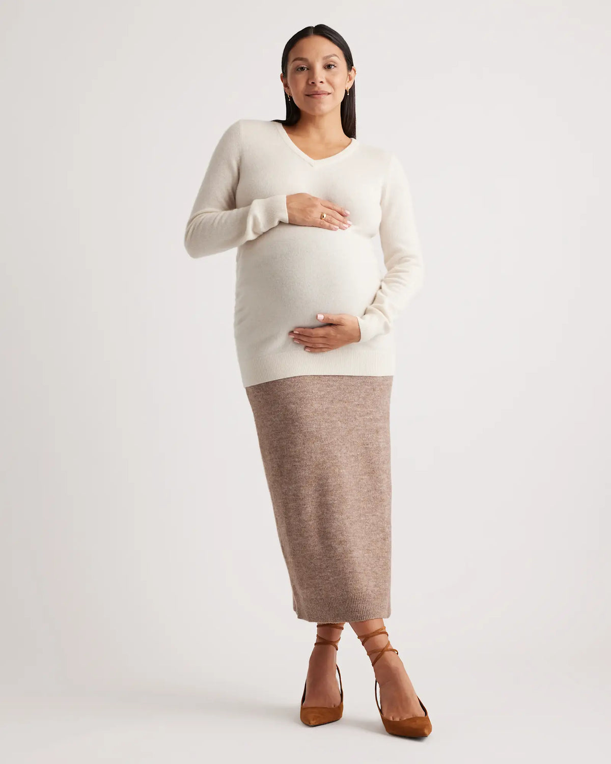 Mongolian Cashmere V-Neck Maternity Sweater - US 8233