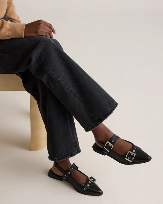 Italian Leather Bold Buckle Slingback Flat - US 5126