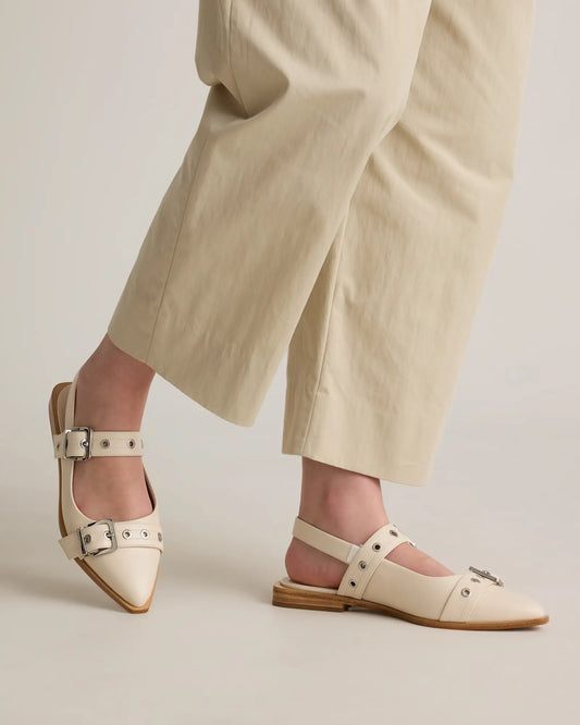 Italian Leather Bold Buckle Slingback Flat - US 9171