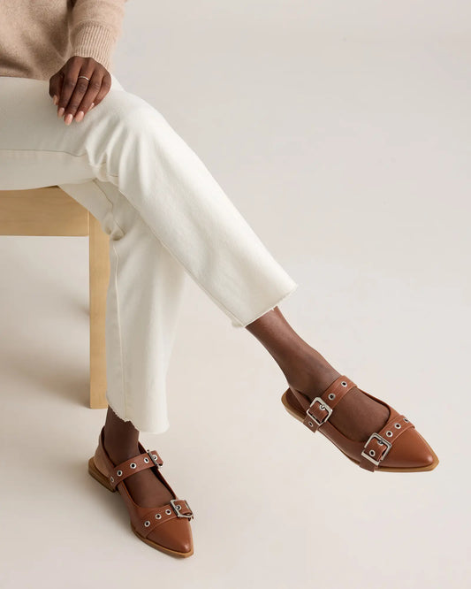 Italian Leather Bold Buckle Slingback Flat - US 0608