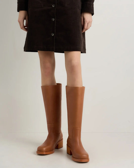 Italian Leather Block Heel Boot - US 9842