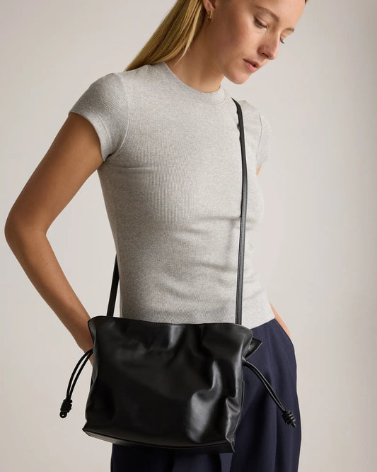 Italian Leather Drawstring Pouch Crossbody - US 2595