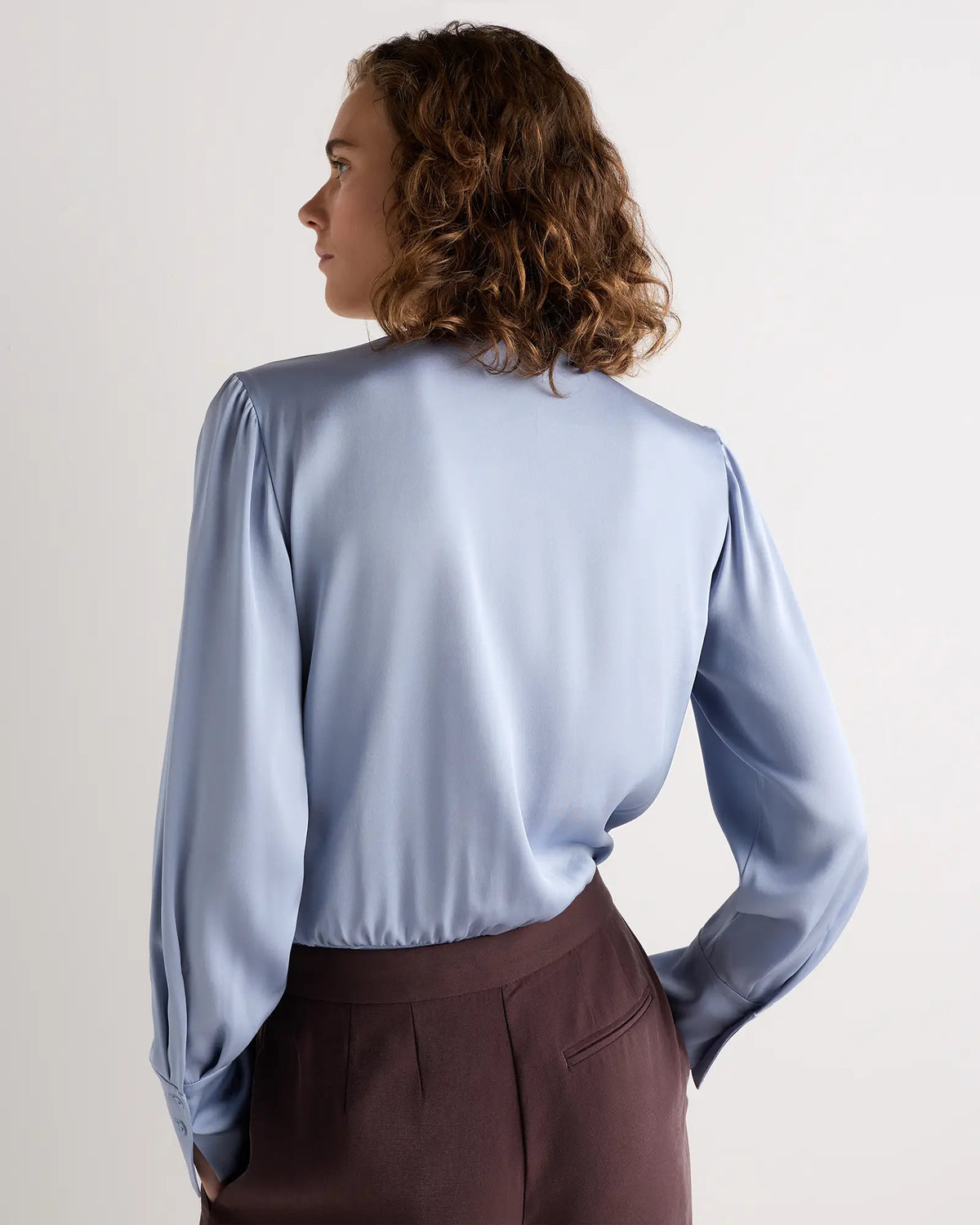 Washable Stretch Silk Surplice Bodysuit - US 7346