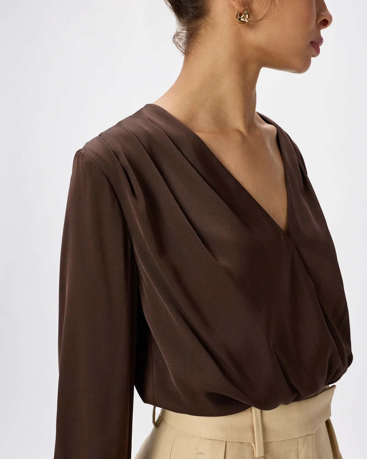 Washable Stretch Silk Surplice Bodysuit - US 2914