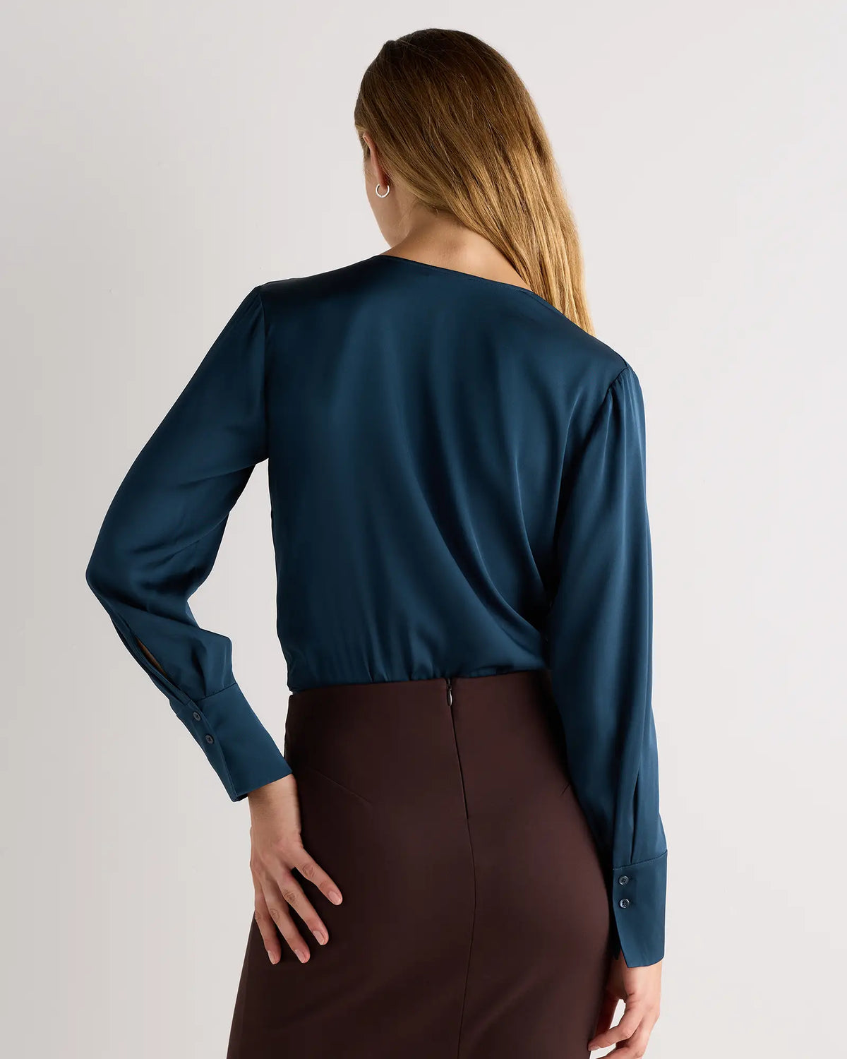 Washable Stretch Silk Surplice Bodysuit - US 7773