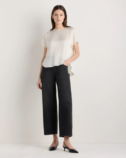 Washable Stretch Silk Split Hem Tee - US 2139